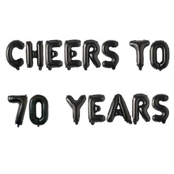 16-Inch Black Cheers To 70 Years Foil Balloon Banner  |   Party Banners