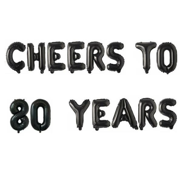 16-Inch Black Cheers To 80 Years Foil Balloon Banner  |   Party Banners