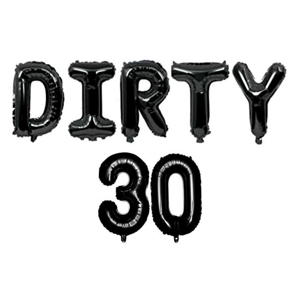 16-Inch Black Dirty 30 Foil Birthday Balloon Banner  |   Party Banners