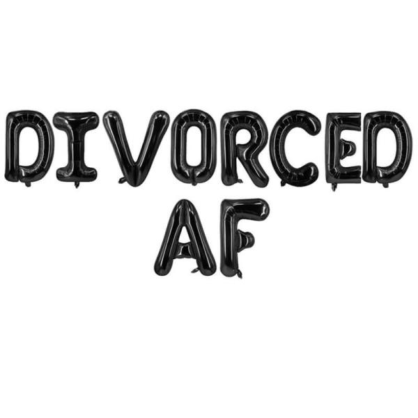 16-Inch Black ‘Divorced Af’ Foil Balloon Banner  |   Foil Balloon Phrases