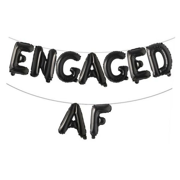 16-Inch Black Engaged Af Foil Balloon Banner  |   Foil Balloon Phrases