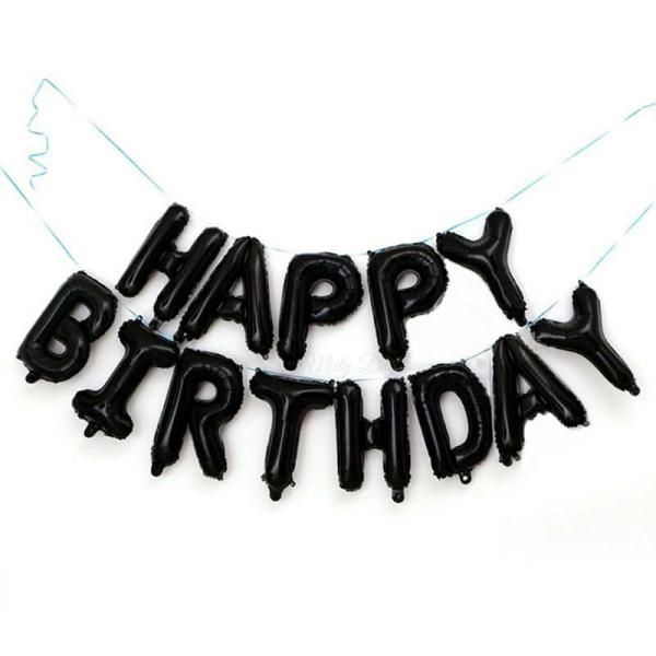 16-Inch Black Happy Birthday Foil Balloon Banner  |   Party Banners