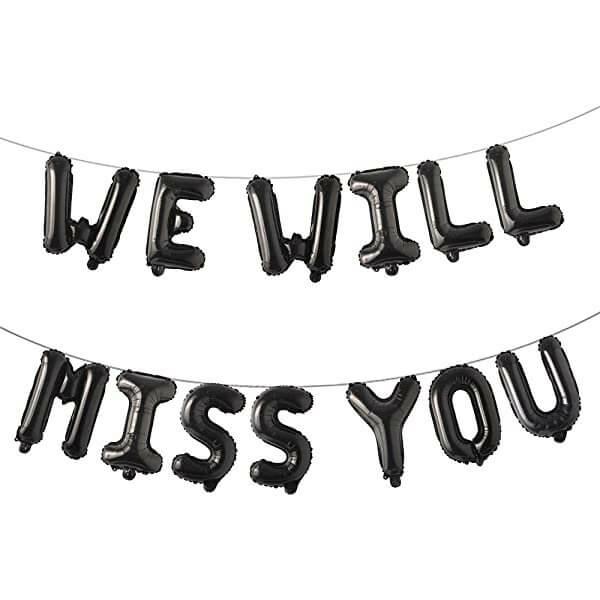 16-Inch Black We Will Miss You Foil Balloon Banner  |   Foil Balloon Phrases