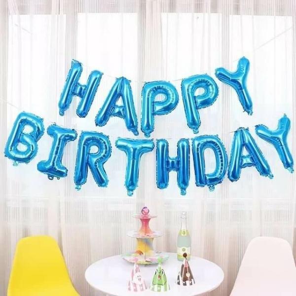 16-Inch Blue Happy Birthday Foil Balloon Banner  |   Party Banners