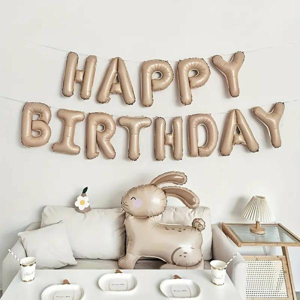 16-Inch Caramel Happy Birthday Foil Balloon Banner  |   Party Banners