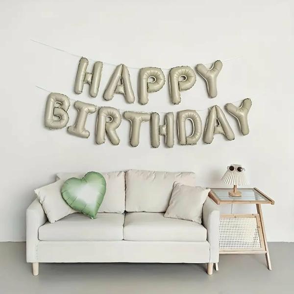 16-Inch Cream Happy Birthday Balloon Bunting  |   Party Banners