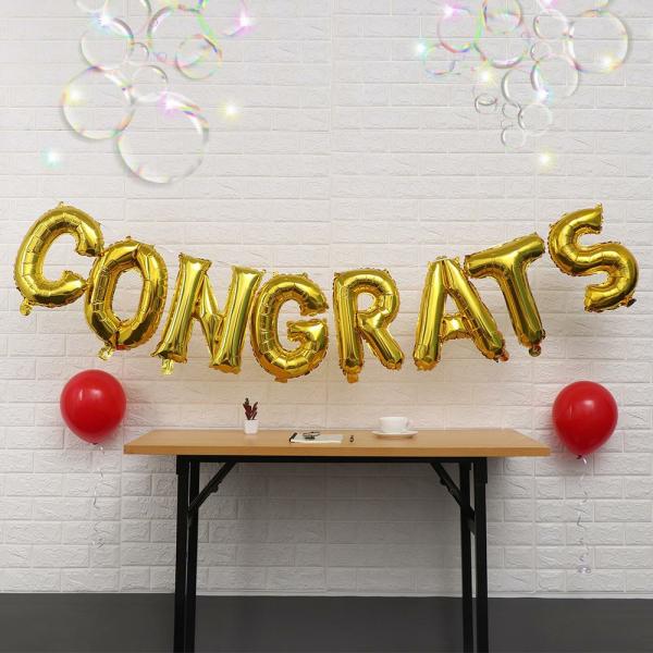 16-Inch Gold Congrats Foil Balloon Banner  |   Foil Balloon Phrases