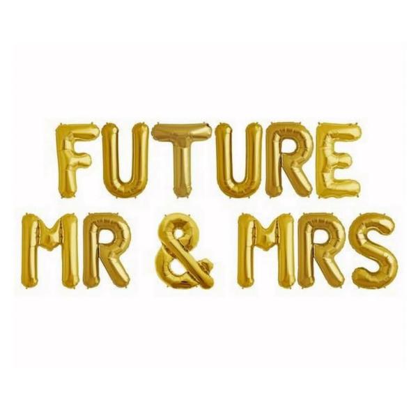 16-Inch Gold ‘Future Mr & Mrs’ Foil Balloon Banner  |   Foil Balloon Phrases