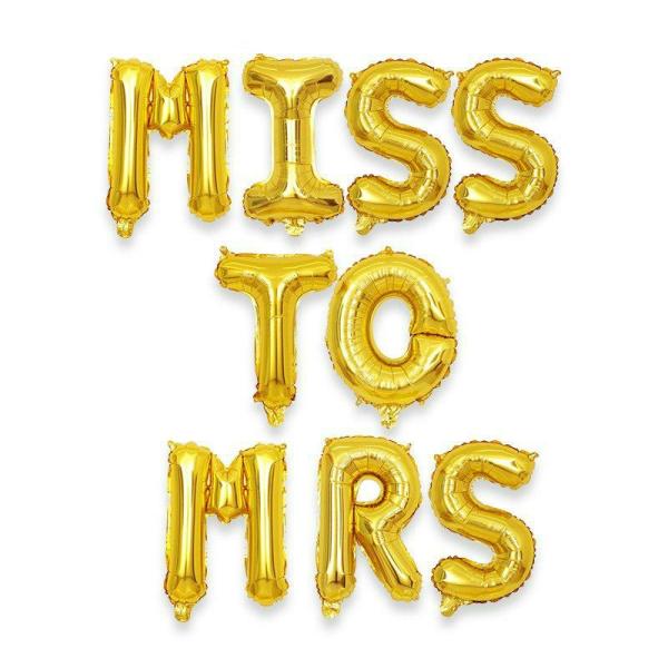 16-Inch Gold Miss To Mrs Foil Balloon Banner  |   Foil Balloon Phrases