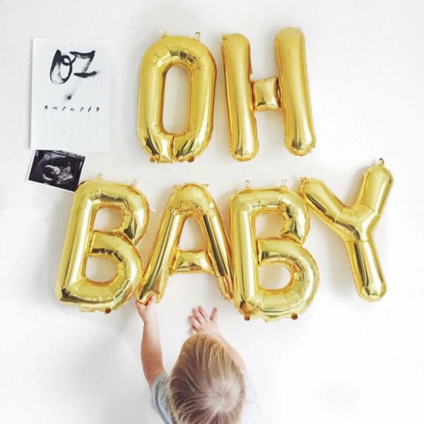 16-Inch Gold Oh Baby Foil Balloon Banner  |   Foil Balloon Phrases