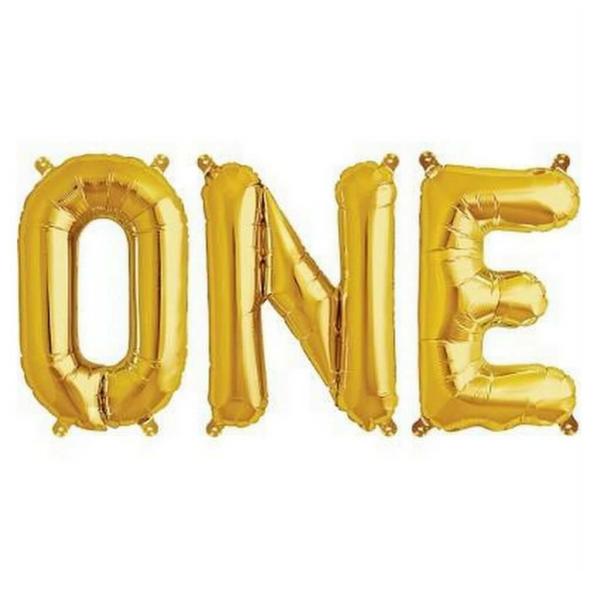 16-Inch Gold One First Birthday Foil Balloon Banner  |   Party Banners