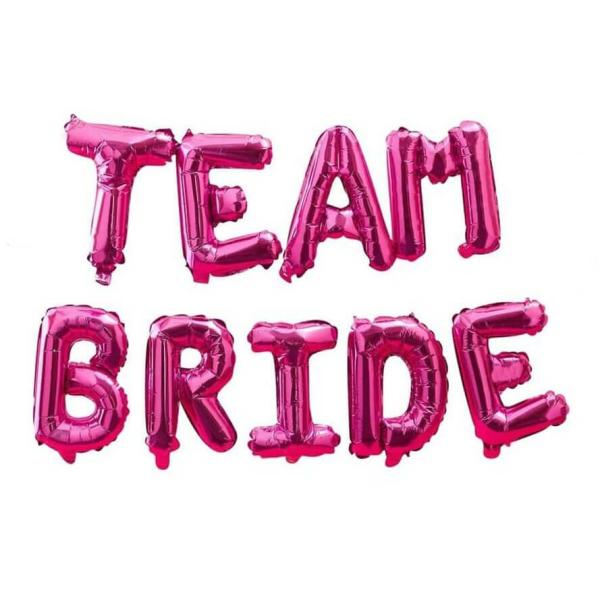 16-Inch Hot Pink Team Bride Foil Balloon Banner  |   Foil Balloon Phrases