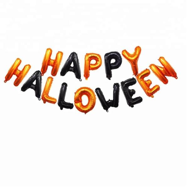 16-Inch Orange Black Happy Halloween Foil Balloon Banner  |   Foil Balloon Phrases