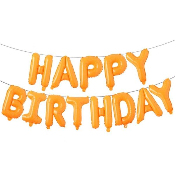 16-Inch Orange Happy Birthday Foil Balloon Banner  |   Party Banners