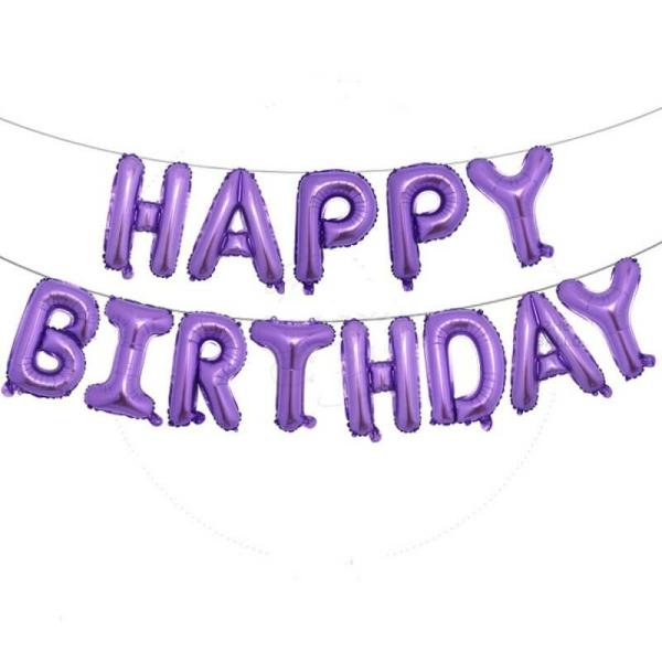 16-Inch Purple Happy Birthday Foil Balloon Banner  |   Party Banners