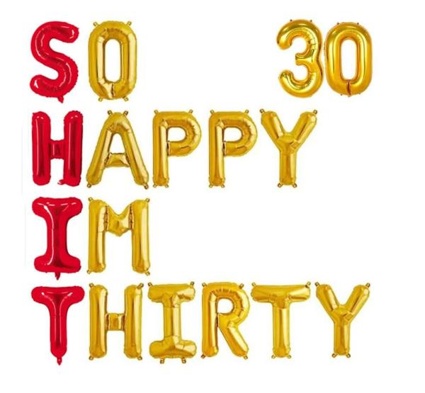 16-Inch Red Gold So Happy Im Thirty 30 Foil Balloon Banner – Gold 30  |   Party Banners