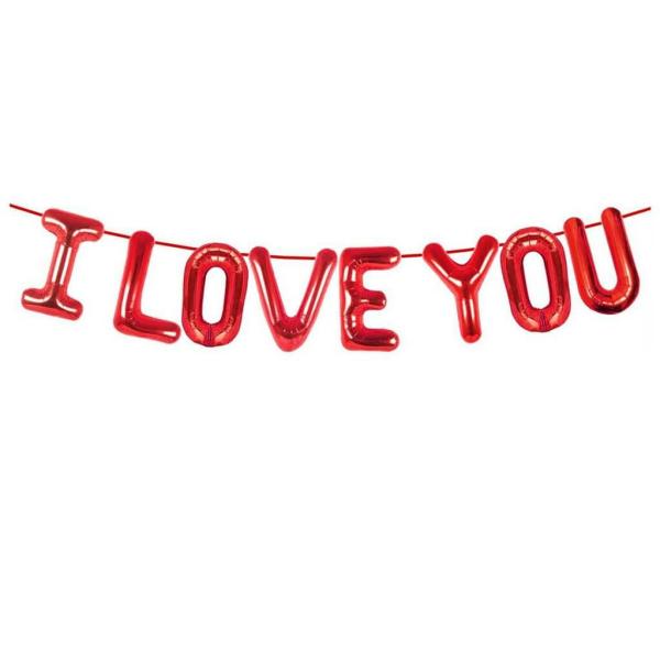 16-Inch Red I Love You Foil Balloon Banner  |   Foil Balloon Phrases