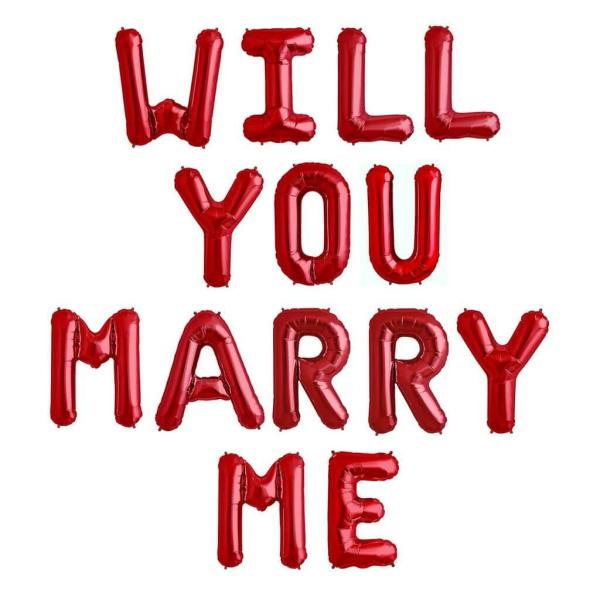 16-Inch Red Will You Marry Me Foil Balloon Banner  |   Foil Balloon Phrases