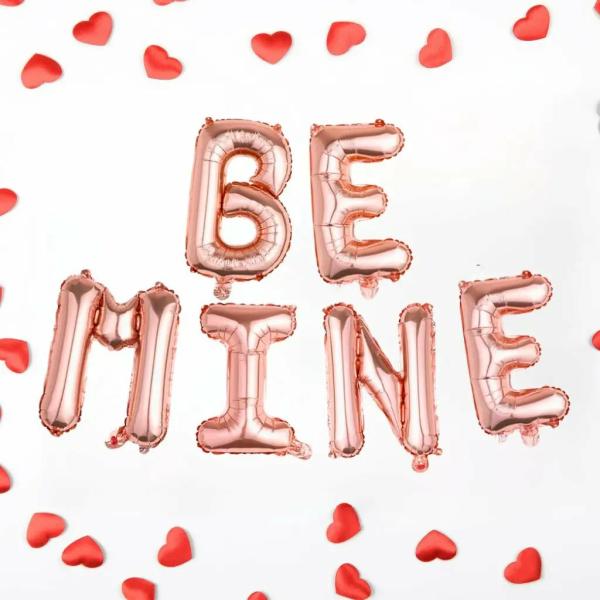 16-Inch Rose Gold Be Mine Foil Balloon Banner  |   Foil Balloon Phrases