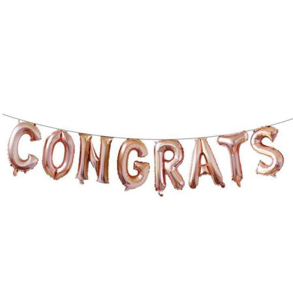 16-Inch Rose Gold Congrats Foil Balloon Banner  |   Foil Balloon Phrases