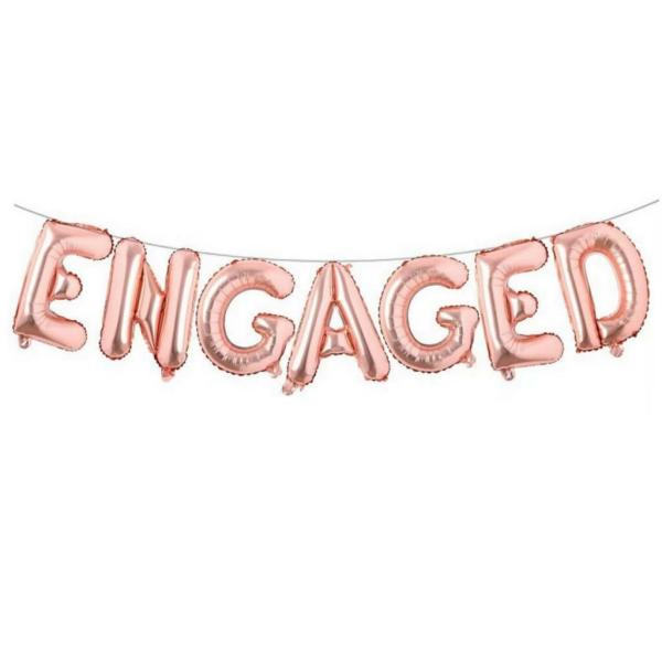 16-Inch Rose Gold Engaged Foil Balloon Banner  |   Foil Balloon Phrases