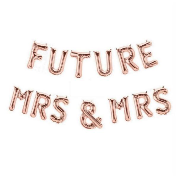 16-Inch Rose Gold Future Mrs & Mrs Foil Balloon Banner  |   Foil Balloon Phrases