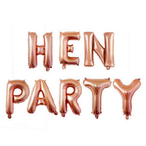 16-Inch Rose Gold Hen Party Foil Balloon Banner  |   Foil Balloon Phrases