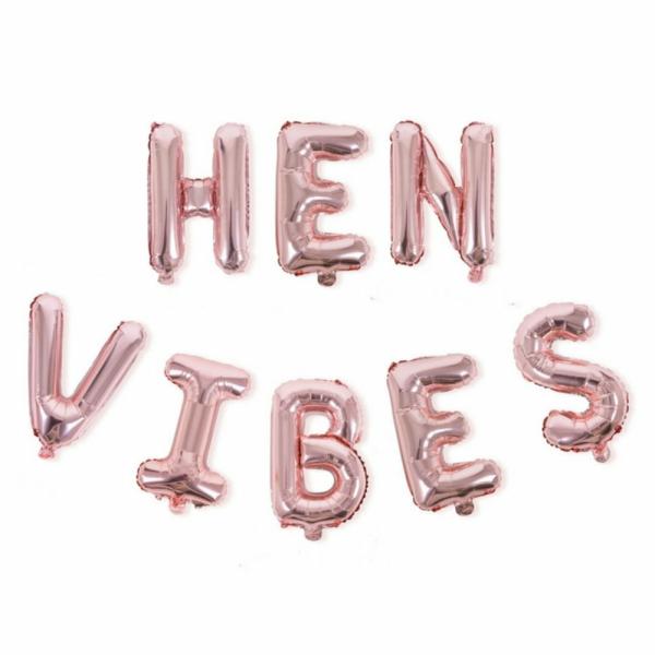 16-Inch Rose Gold Hen Vibes Foil Balloon Banner  |   Foil Balloon Phrases