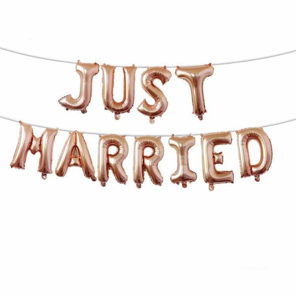 16-Inch Rose Gold ‘Just Married’ Foil Balloon Banner  |   Foil Balloon Phrases