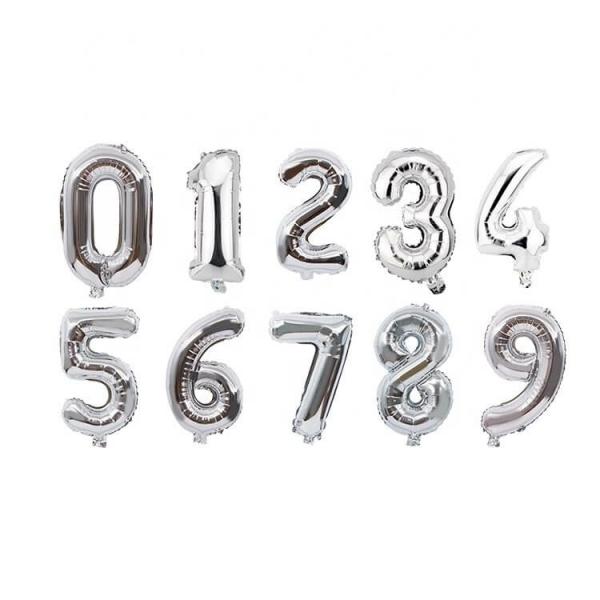 16-Inch Silver 0-9 Number Foil Balloon  |   Number Balloons