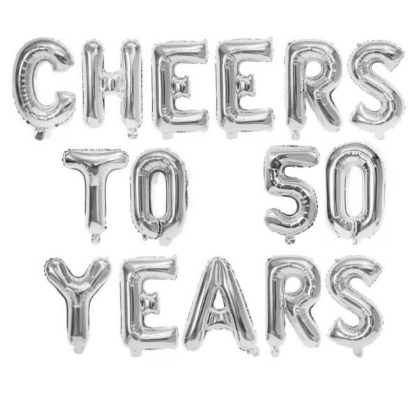 16-Inch Silver Cheers To 50 Years Foil Balloon Banner  |   Party Banners