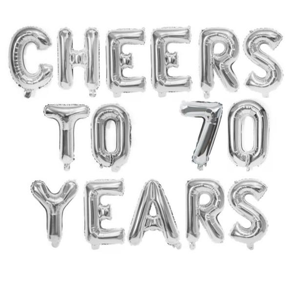 16-Inch Silver Cheers To 70 Years Foil Balloon Banner  |   Party Banners