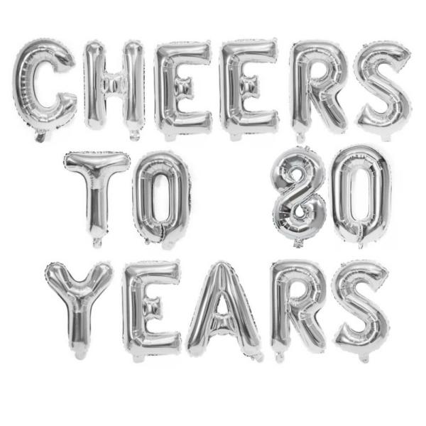 16-Inch Silver Cheers To 80 Years Foil Balloon Banner  |   Party Banners