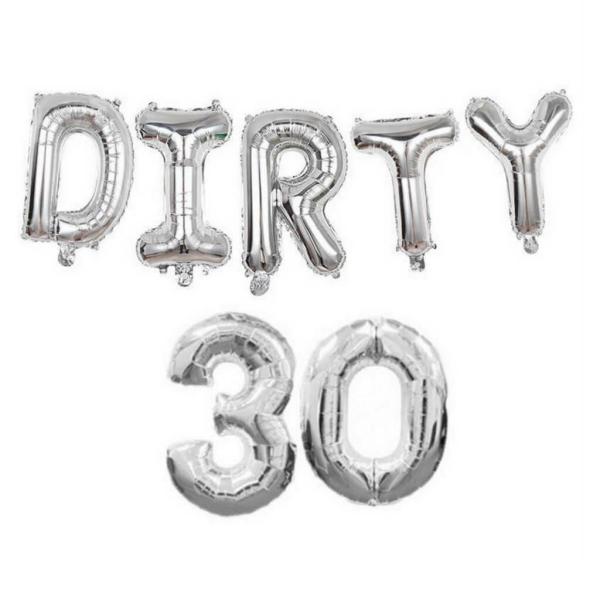 16-Inch Silver Dirty 30 Foil Birthday Balloon Banner  |   Party Banners