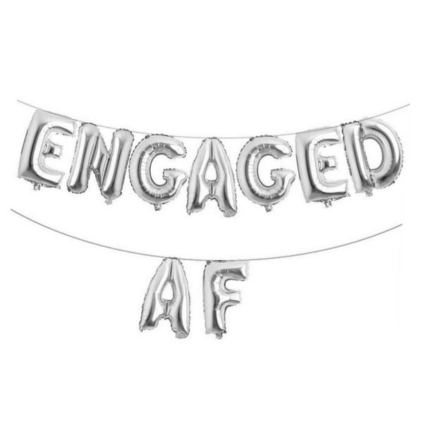 16-Inch Silver Engaged Af Foil Balloon Banner  |   Foil Balloon Phrases