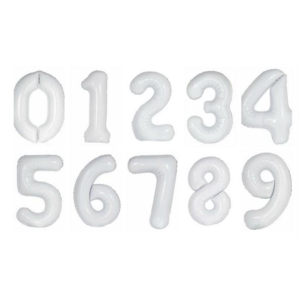 16-Inch White 0-9 Number Foil Balloon  |   Number Balloons