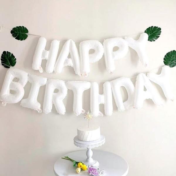 16-Inch White Happy Birthday Foil Balloon Banner  |   Party Banners