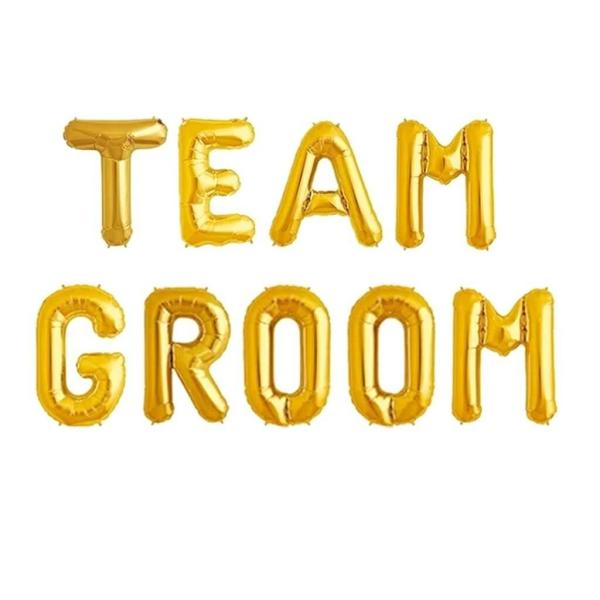 16" Metallic Gold Team Groom Foil Letter Balloon Banner  |   Foil Balloon Phrases