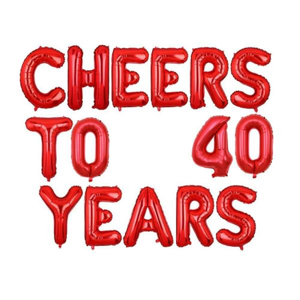 16" Red Cheers To 40 Years Foil Balloon Banner  |   Party Banners