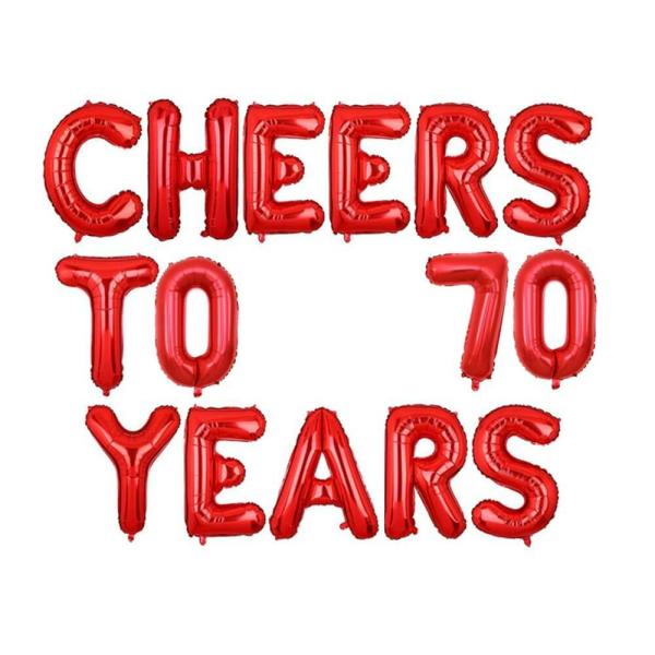 16" Red Cheers To 70 Years Foil Balloon Banner  |   Party Banners