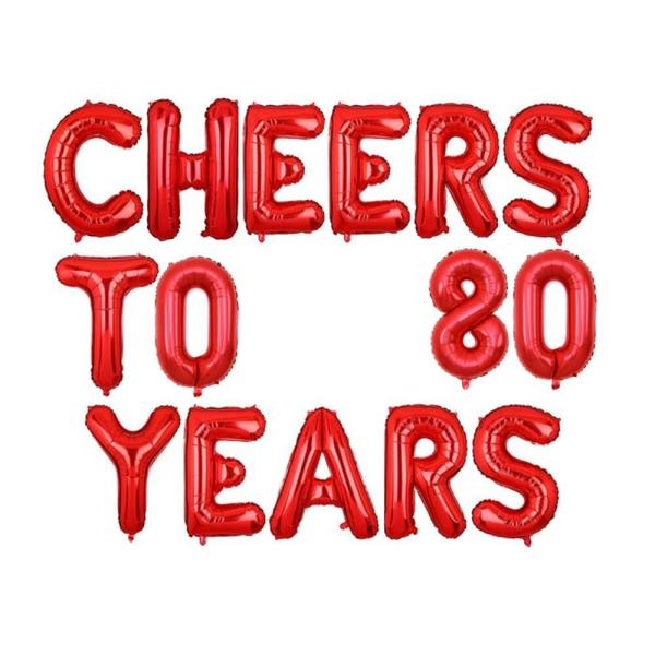 16" Red Cheers To 80 Years Foil Balloon Banner  |   Party Banners