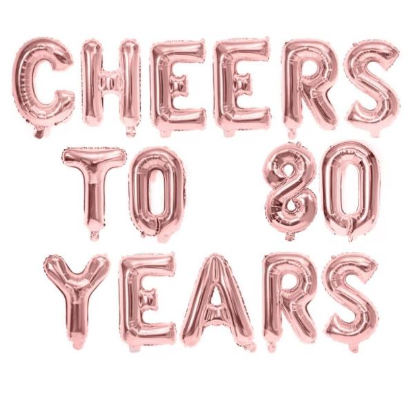 16" Rose Gold Cheers To 80 Years Foil Balloon Banner  |   Party Banners