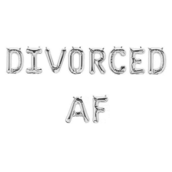 16" Silver ‘Divorced Af’ Divorce Party Foil Balloon Banner  |   Foil Balloon Phrases