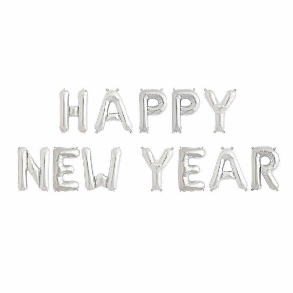 16" Silver Happy New Year Foil Balloon Banner  |   Foil Balloon Phrases