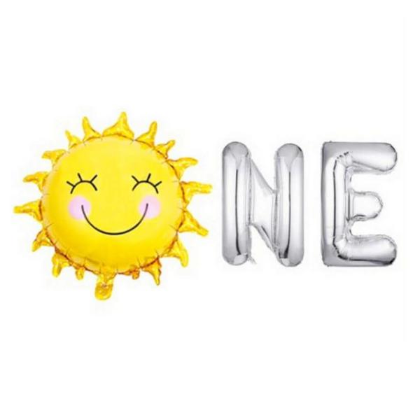 16" Silver One With Smiling Sun First Birthday Party Foil Balloon  |   Party Banners