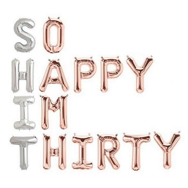 16" Silver Rose Gold ‘so Happy Im Thirty’ Foil Balloon Banner  |   Party Banners