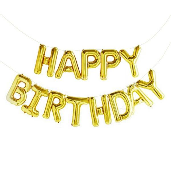 16In Gold Happy Birthday Foil Balloon Banner  |   Party Banners