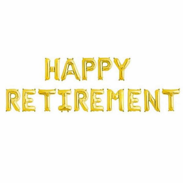 16In Gold Happy Retirement Foil Letter Balloon Banner  |   Foil Balloon Phrases