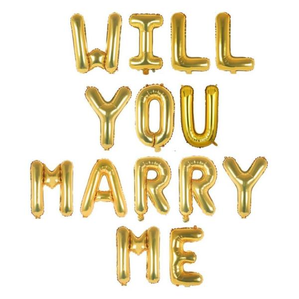 16In Gold Will You Marry Me Foil Balloon Banner  |   Foil Balloon Phrases