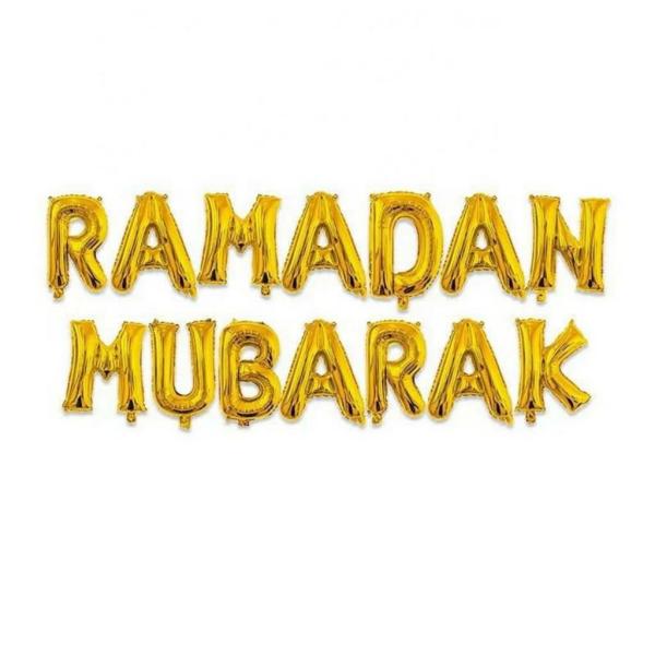 16In Metallic Gold Ramadan Mubarak Foil Balloon Banner  |   Foil Balloon Phrases